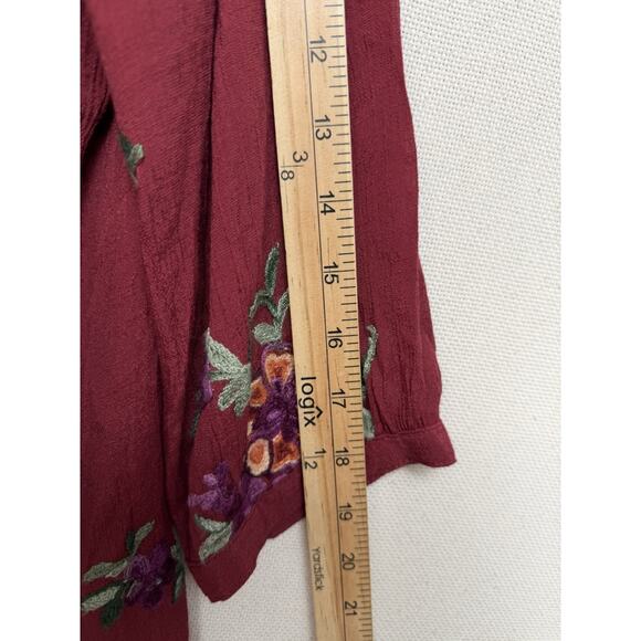 Figueroa & Flower Anthropologie Top Tunic Sz L Womens Maroon Boho Blouse Peasant - Picture 10 of 15